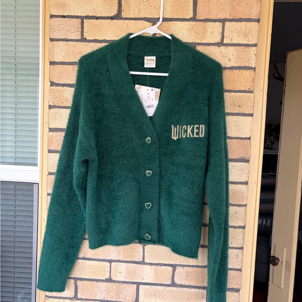 Wicked Green V-Neck Cardigan Sweater NWT